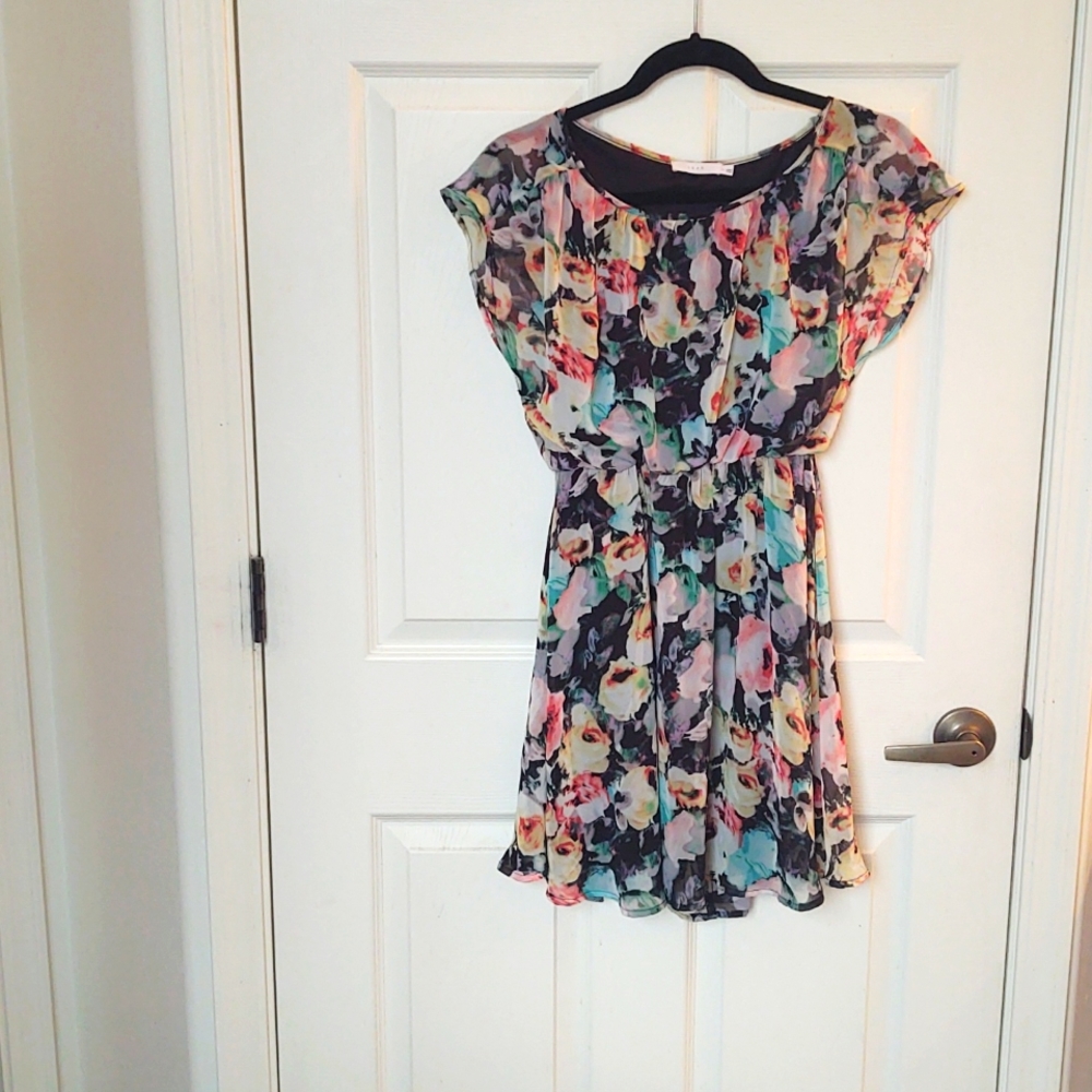 Lush Dress Black With Floral Print Size XS